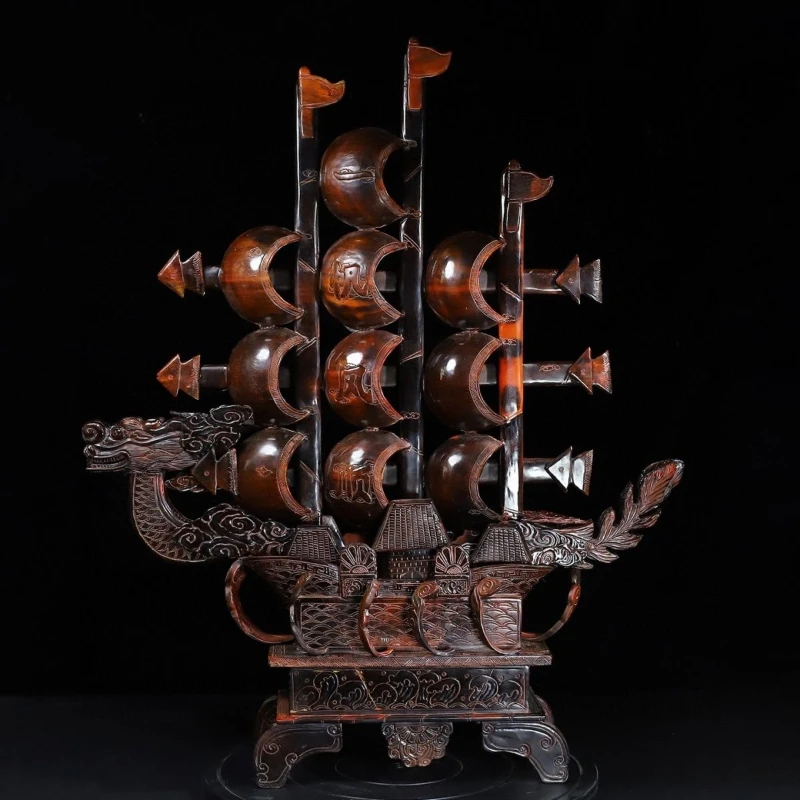 

Horn hand-carved dragon boat ornament collection decoration gift