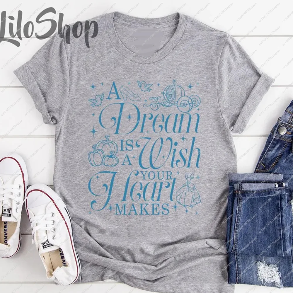 2025 新しい夢はあなたの心が望むシンデレラトップ Tシャツ魔法の王国プリンセスギフトガールズ Tシャツ Y2k 服綿