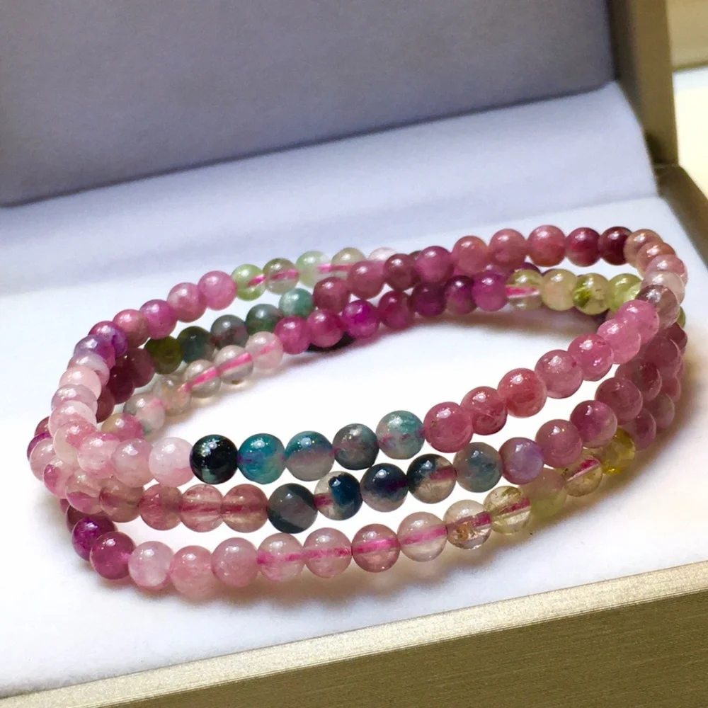 4.8mm Natural Colored Tourmaline Bead Bracelet Women Reiki Healing Strand Bangles Jewelry For Female Gift 1PCS