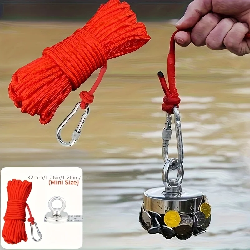 Salvage Magnetic Set, Equipped with a 1000cm/393.7-Inch Long Rope, Suitable for River Fishing and Load Suspension, Magnetic Reco