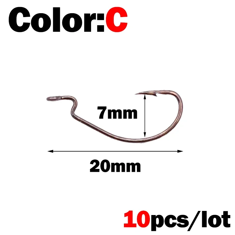 OUTKIT 10 Stück Mini-Stil weiche Wurmhaken Hartstahl breit Super Lock Angelhaken Köder Softjerk Rockfishing Angelgerät