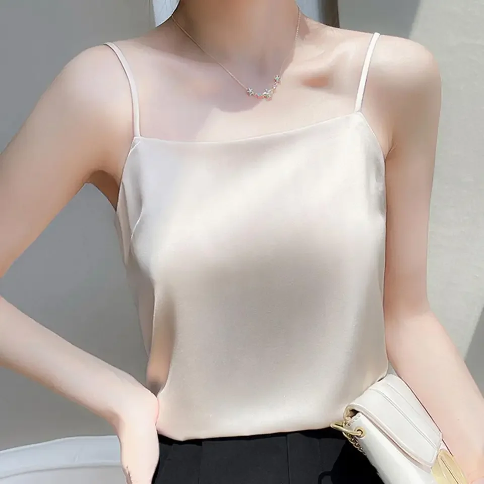 

Satin Texture Shiny Top Elegant Summer Tank Tops with Satin Texture Loose Fit Soft Elastic Fabric Sling Vest for Women Women