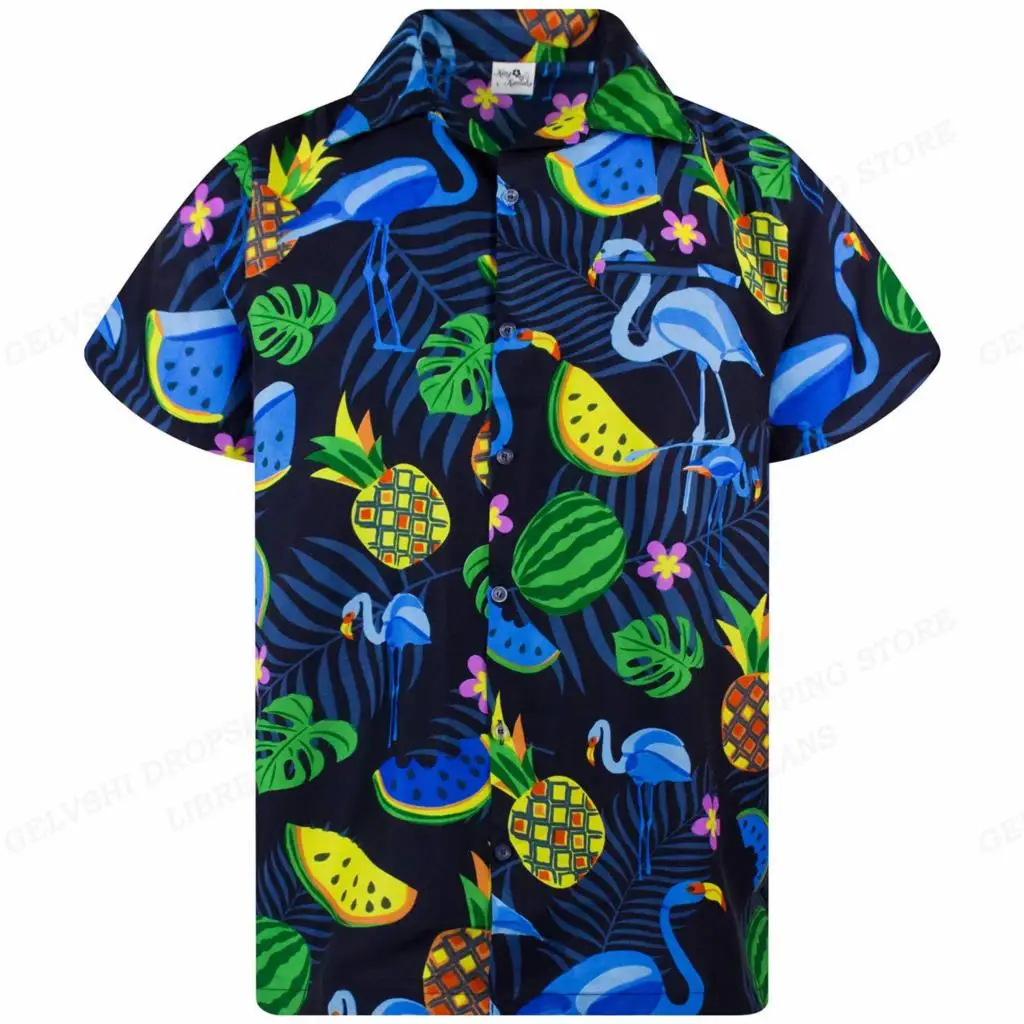 Chemises hawaïennes flamant rose pour hommes et femmes, chemise de plage d'été, cuir chevelu tropique, chemises imprimées en 3D, chemisier à la mode, vêtements à manches courtes