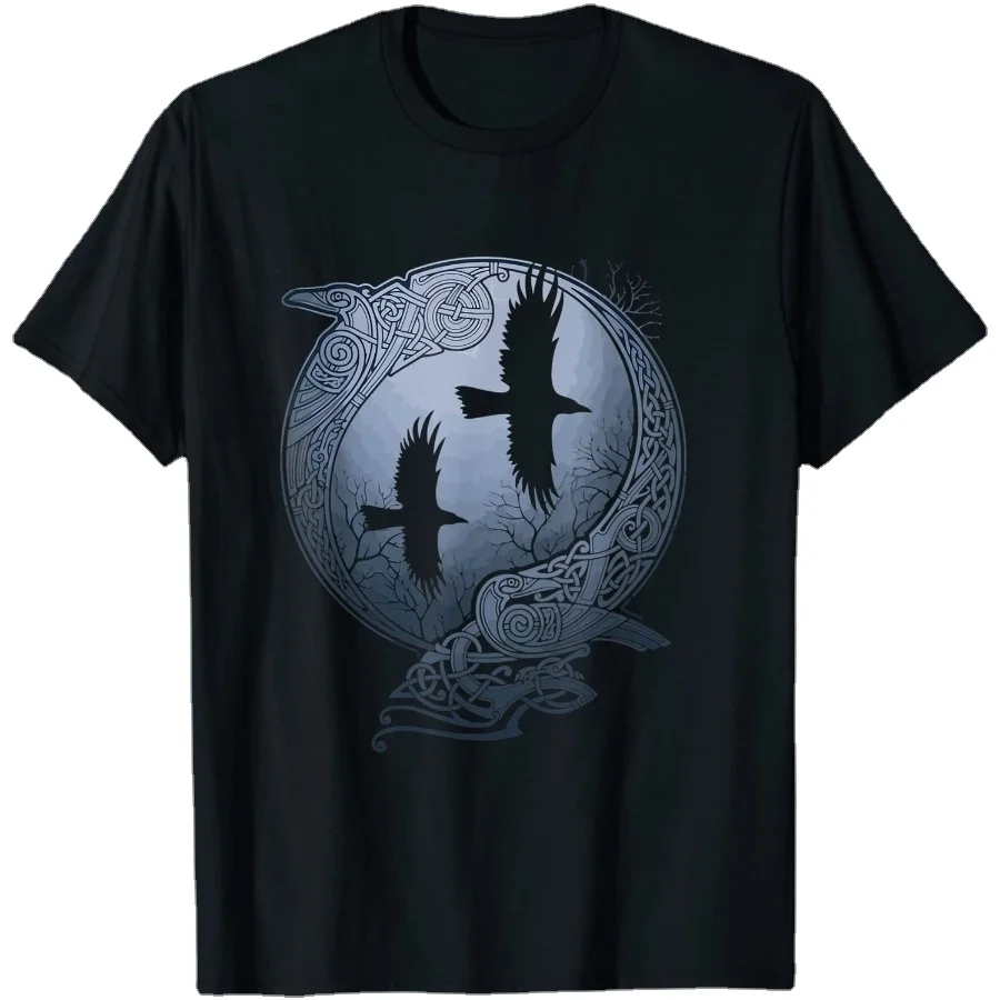 Vintage-Vi kings Celtic Mythology Odins Raven Hugin-munin Men T-Shirt Short Sleeve Casual Cotton O-Neck Summer Shirt