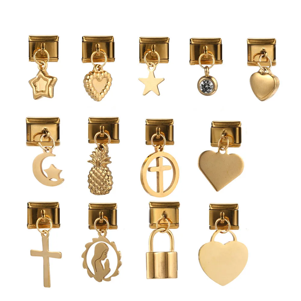 1 Stück Neuer Stern Kreuz Herz Mond Krone CZ Italienischer Charm Passend für 9mm Armband Edelstahl Schmuck DIY Herstellung Geburtstagsgeschenke – Detail 4