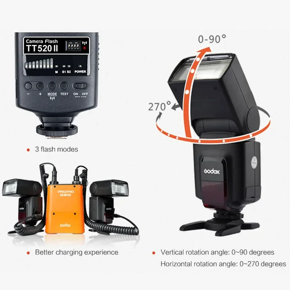 Godox TT520 On-Camera Flash Electronic Speedlite+AT-16 2.4G Wireless Trigger Transmitter Guide S1 S2 Mode for Canon Nikon Pentax