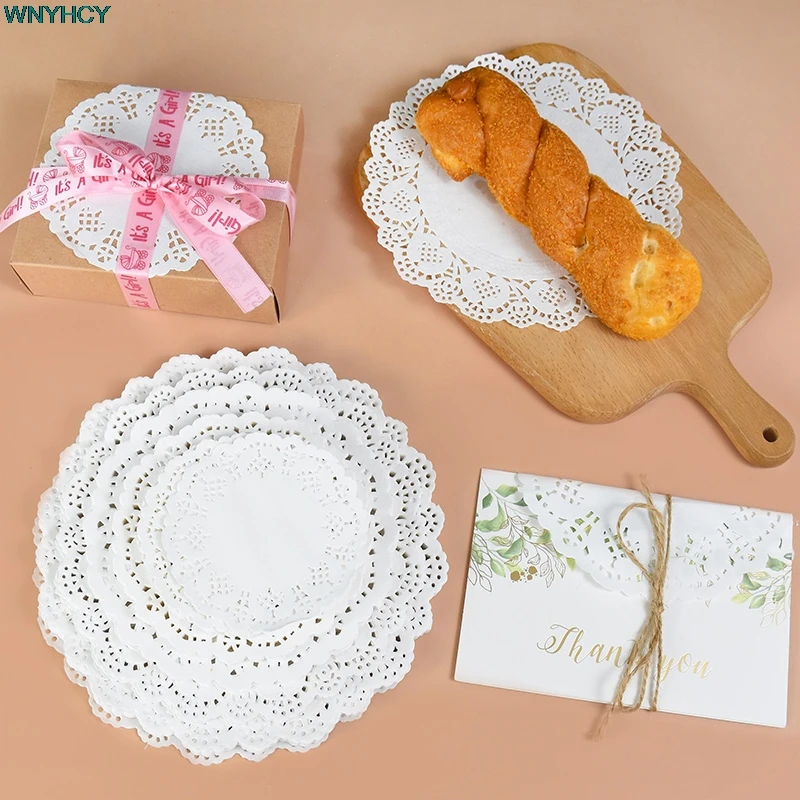 100Pcs White Round Lace Paper Doilies Vintage Coasters Placemat Craft Cake Biscuit Decoration Wedding Birthday Party Supplies