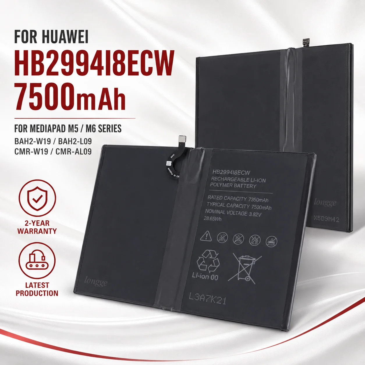 Premium Replacement Battery HB299418ECW 7500mAh For Huawei MediaPad M6 10.8 M5 Lite M5 10 M5 10 Pro With Tools