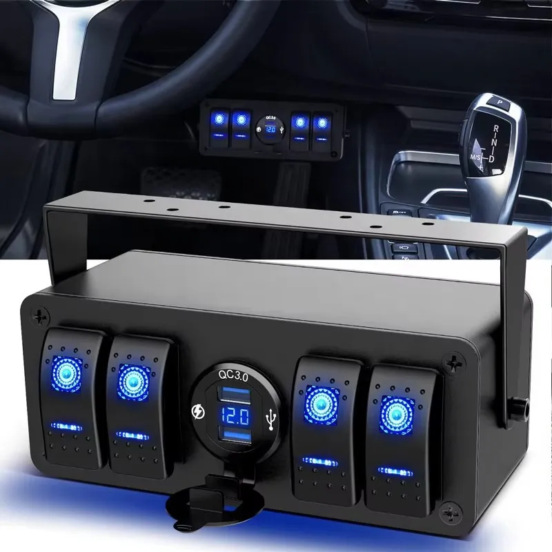 

12v RV yacht modified car central control box waterproof 4+1 car charging voltage switch combination with box
