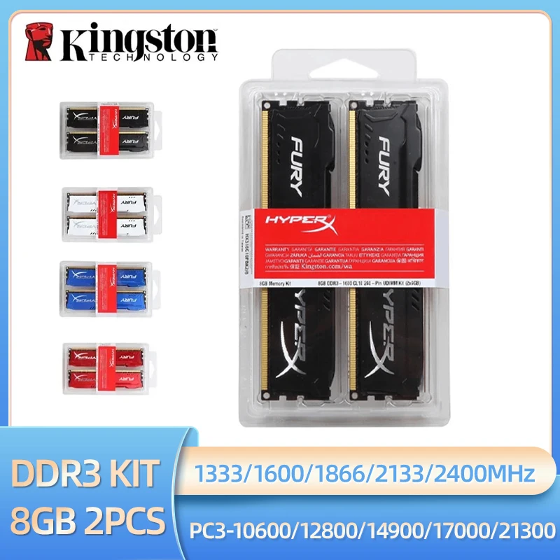 Kingston Memoria DDR3 8 GB 16 GB (2 x 8 GB) Kit RAM 1600 MHz 1333 MHz 1866 MHz 2133 MHz 2400 MHz Desktop-RAM 1,5 V DIMM PC3-12800 14900