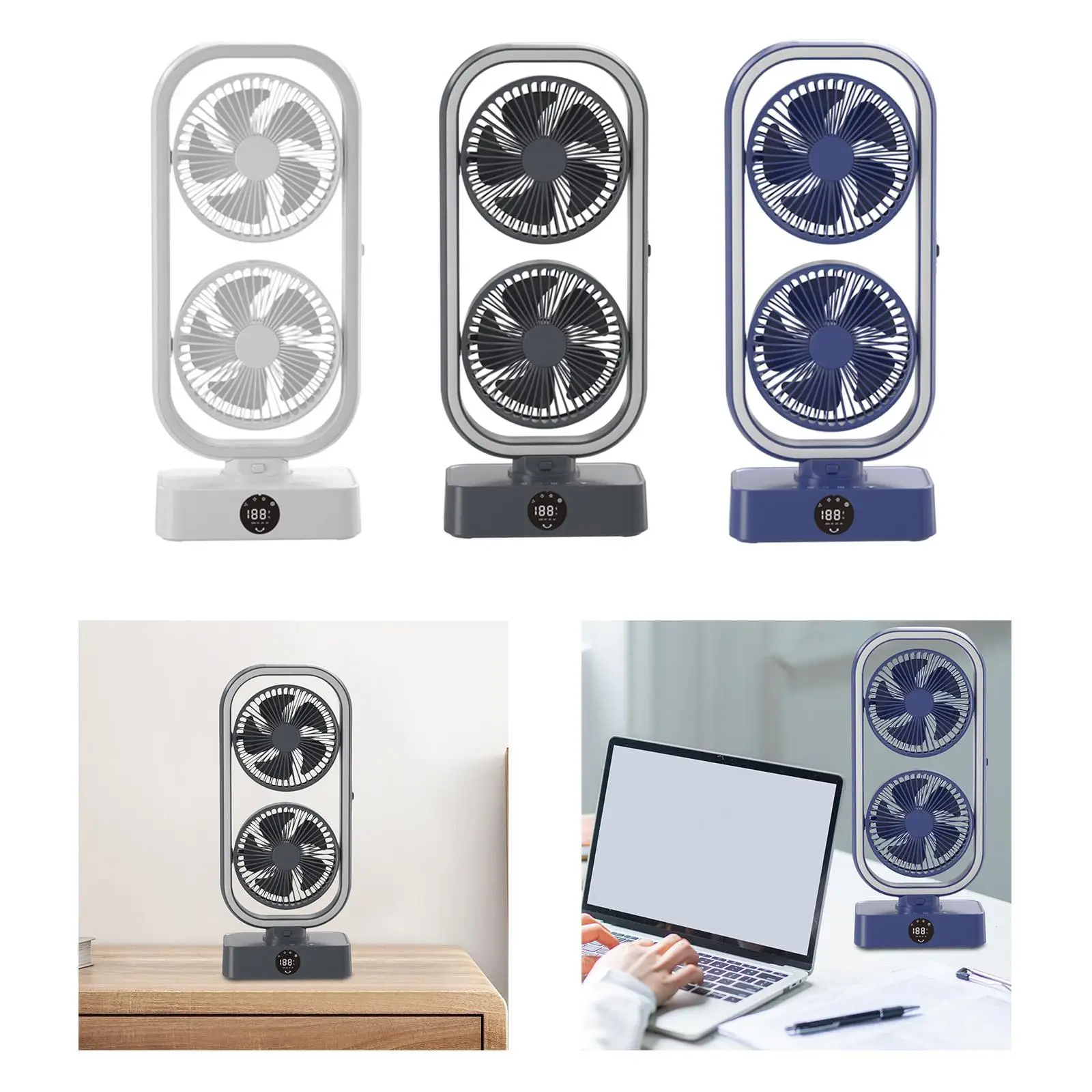 Настольный вентилятор с двойной головкой, легкий 4-скоростной настольный USB-вентилятор для дома и путешествий в общежитии