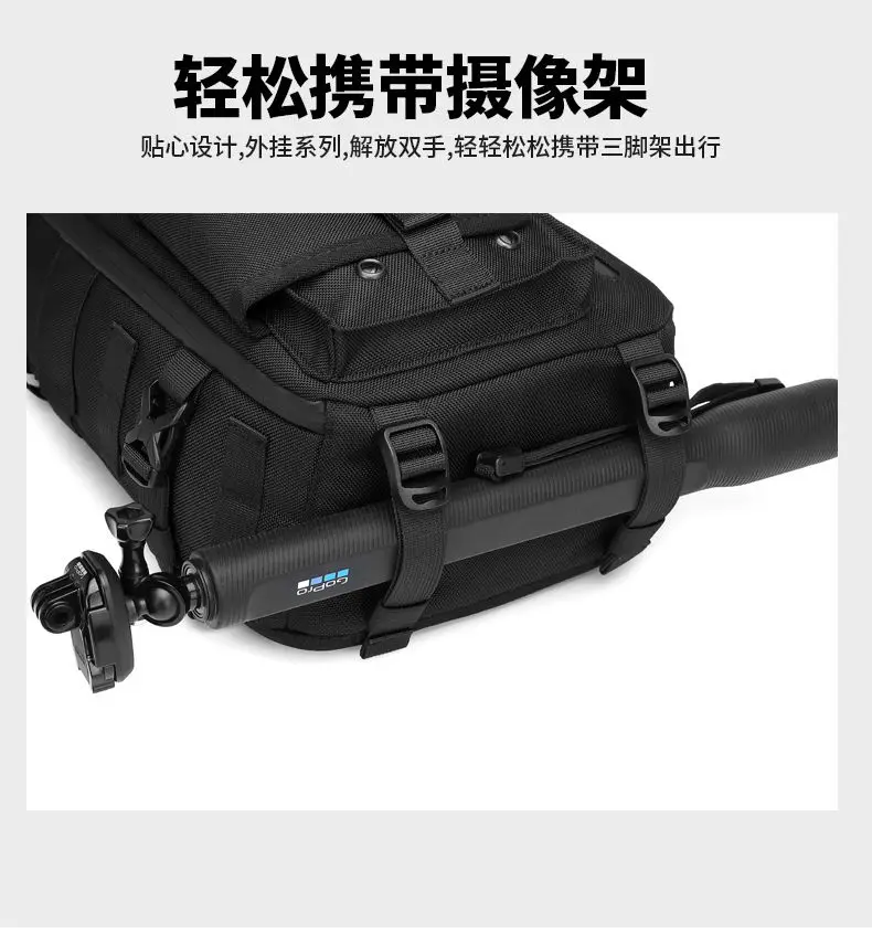 OZUKO Umhängetasche für Herren, Brusttasche, wasserdicht, taktische Taille, Umhängetasche, Reißverschluss, modisch, Outdoor-Sport, großes Fassungsvermögen, Schwarz – Detail 9