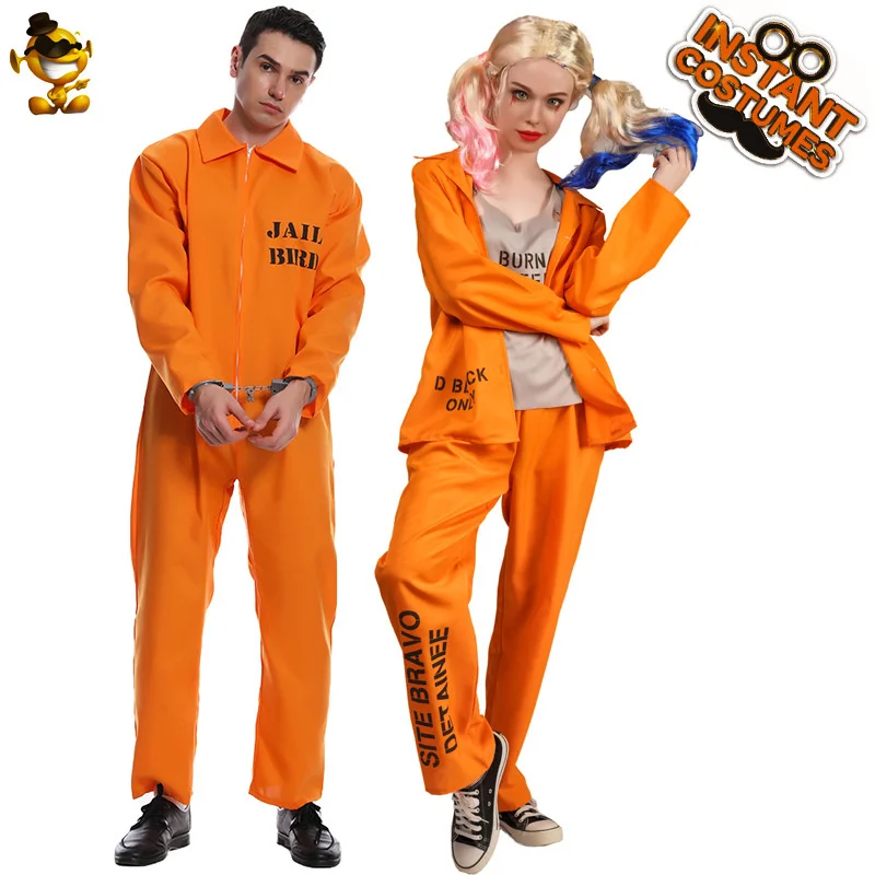 Halloween Cosplay Big Men And Big Women Lovers Orange Prisoners Cosplay Party Dress Prison Uniform Suit Couple Suit Costume