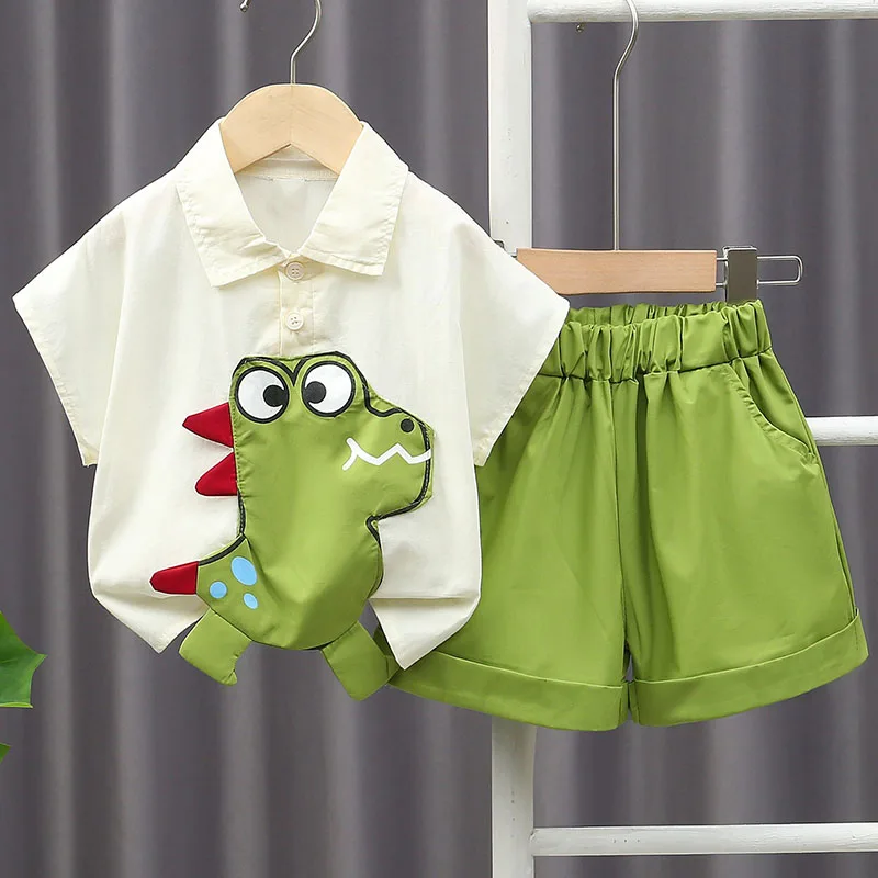 

2Piece Summer Toddler Boy Outfits Korean Fashion Casual Cartoon Cute Baby Tops+Shorts Boutique Kids Clothes Children's Sets B084