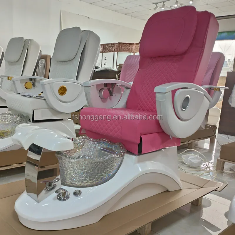 

Pink High-end Massage Pedicure Chair with Gold Base with Drain Pump Luxury for Beauty Salon