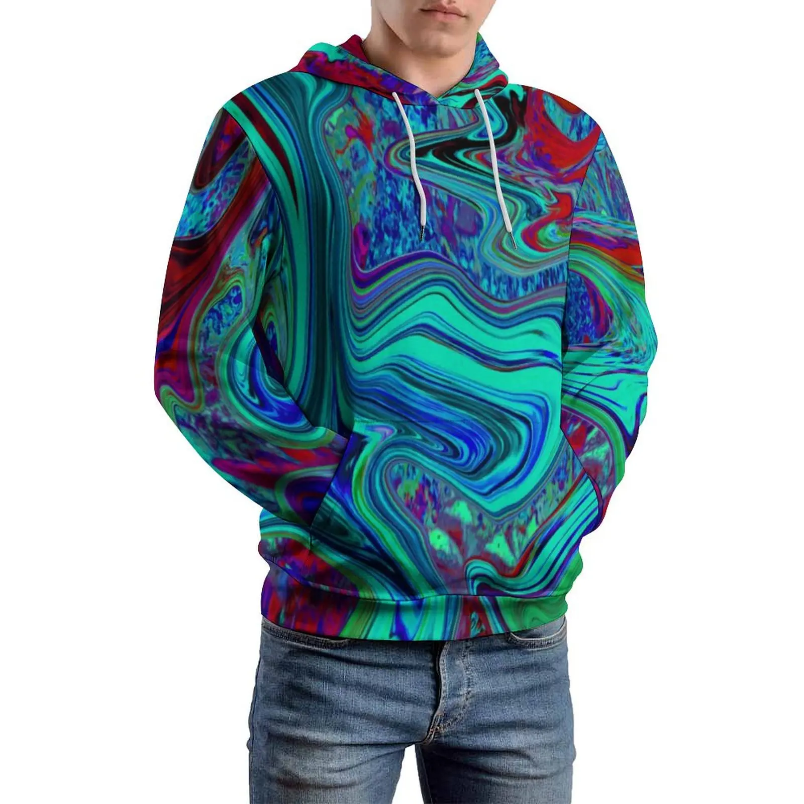 Retro 60s Ar Loose Hoodies Groovy Abstract Print Casual Hoodie Men Long Sleeve Harajuku Graphic Hooded Sweatshirts Plus Size 6XL