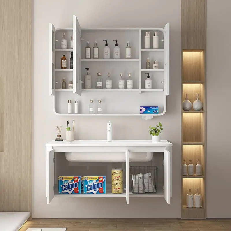 Thickened honeycomb aluminum rounded corner bathroom cabinet wash basin cabinet combination ceramic integrated basin arc basin