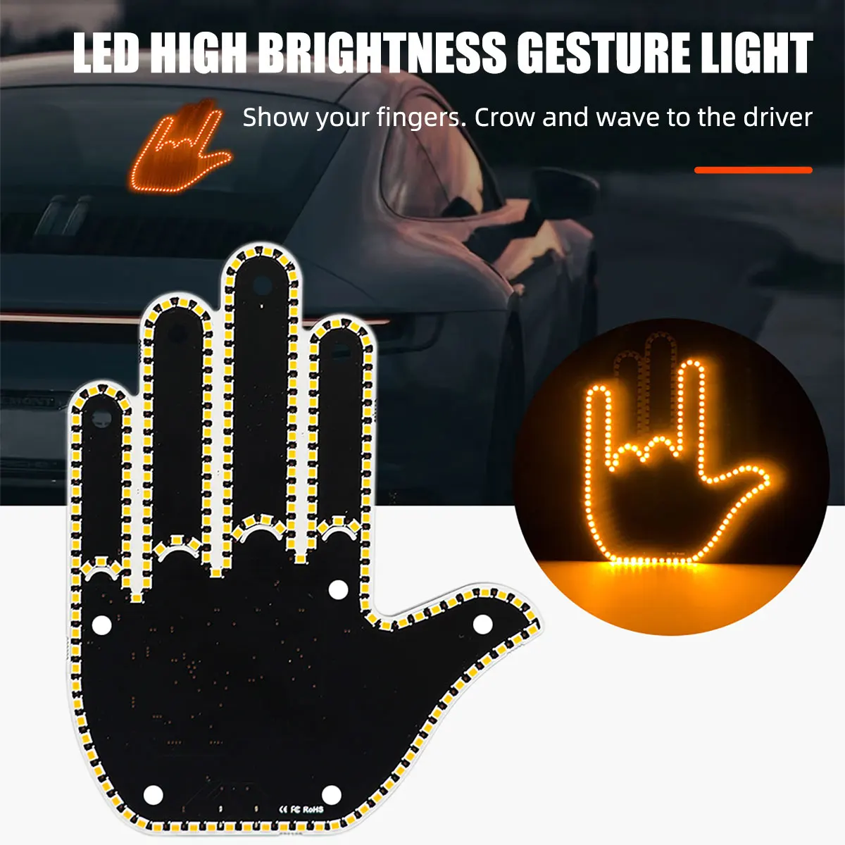 

1Set Car Interior Light Windshield Finger Light Wireless Warning Police Break Light with Remote Car Decorative Accessories