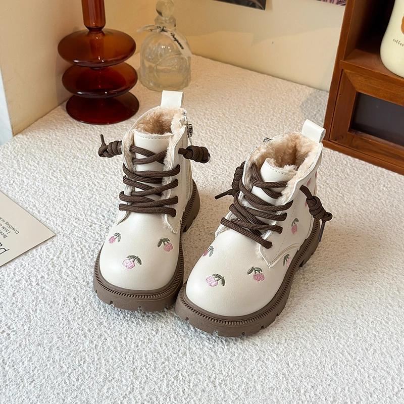 أحذية الشتاء للأطفال لفتاة جديدة حلوة مطرزة الصغار الأميرة حذاء من الجلد لحفلات الزفاف الاطفال أحذية قطيفة الموضة #3