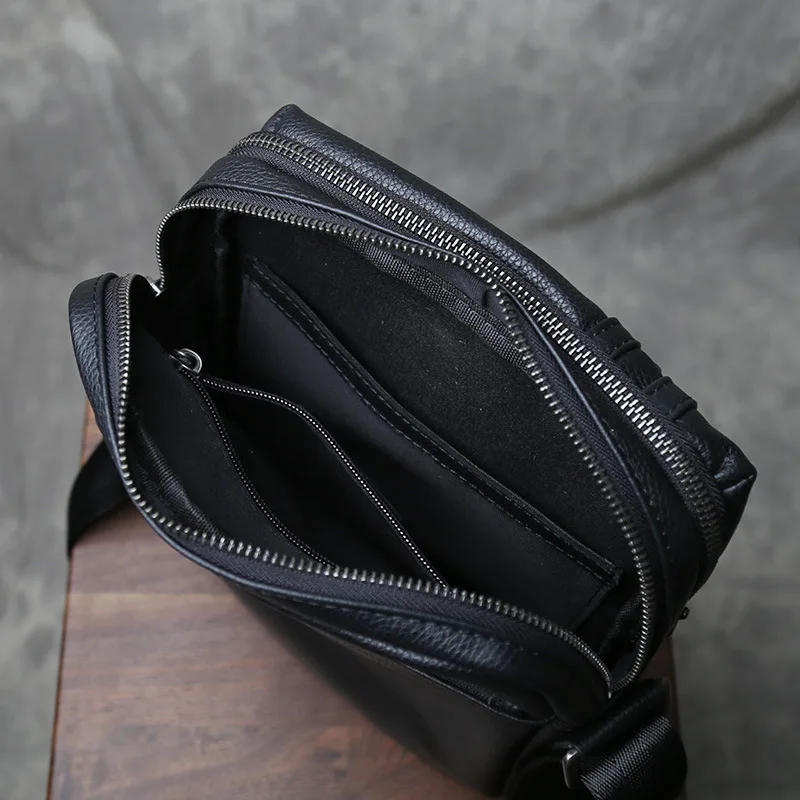 Men's Top Grain Leather Crossbody Bag, Vertical Design Casual Shoulder Bag Slim Backpack for Daily Use