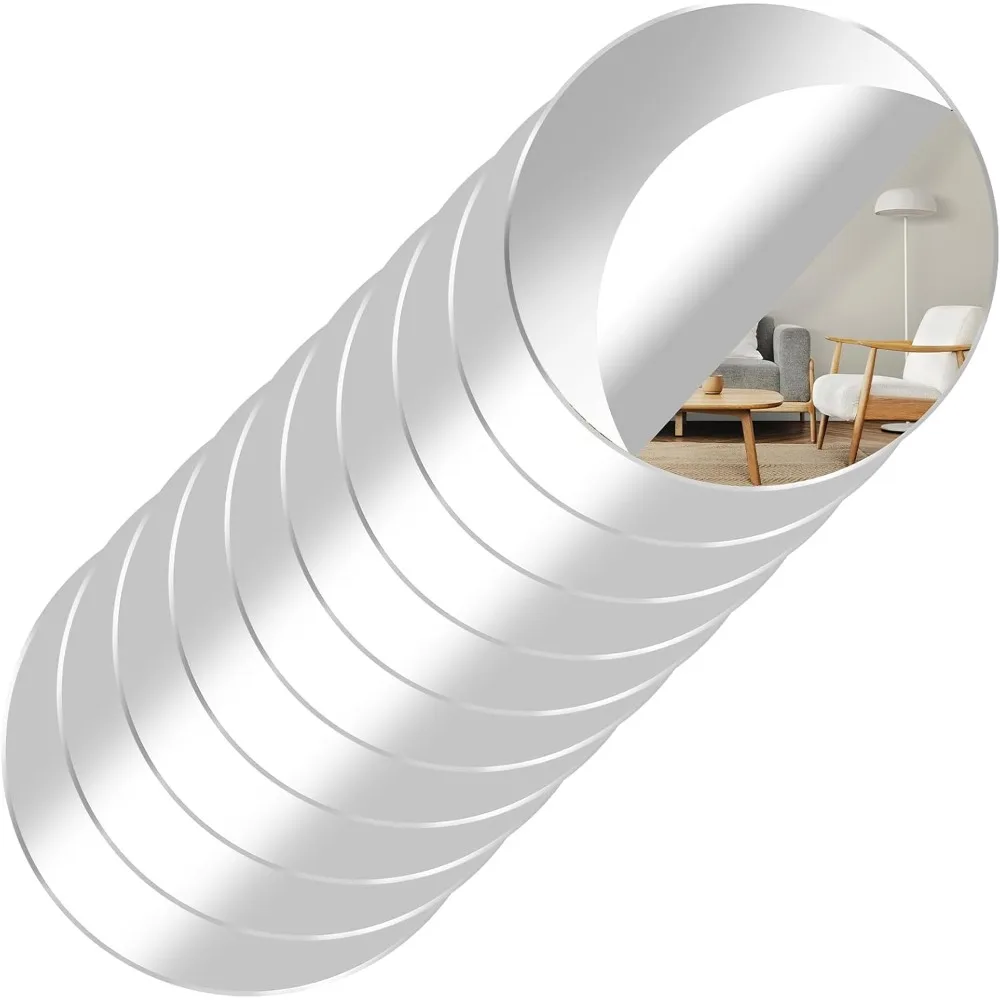 

Round Mirrors, 10 Pack Acrylic 6 Inch Non Glass Self Adhesive Mirror Stickers, Acrylic Plate Circle Mirror Trays, Wall Mirror