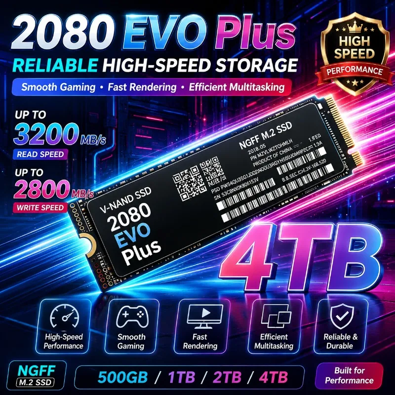 High Speed 2080 EVO Plus PCIe4.0 M.2 2280 NGFF TLC 3D Internal SSD 1TB 2TB 4TB Storage Upgrade Disk For Gaming Desktop Note