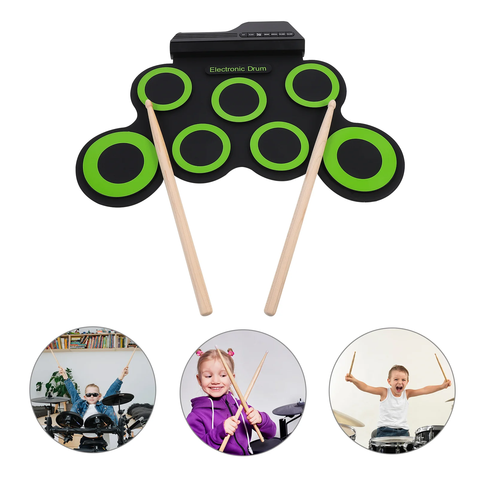 Portable Drum Kit Practice Jazz Children’s Toys Electric USB Abs Plastic & Electronic Components