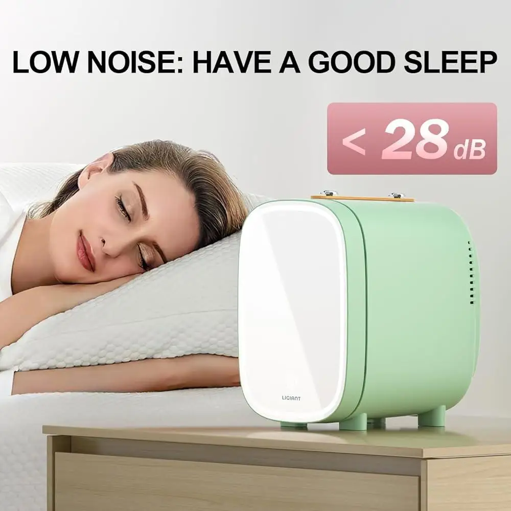 Skincare Mini Fridge LED Light Mirror 4L Low Noise Dual Cooling Heating Portable Design Frost Free Beauty Organizer