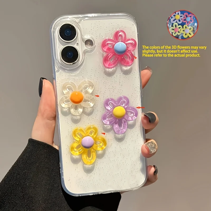 3D-Blumen Luxus Glitzer Handyhülle für iPhone 17 13 16 15 11 12 14 Pro Max 17 Air XR X 16e Weiche Stoßfeste Hülle – Detail 1