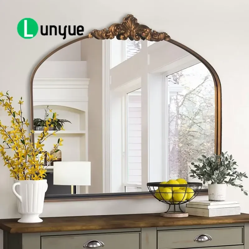 Arched Gold Traditional Baroque Glass Mirror Bathroom Mirror Tabletop/Wall Mounted Decor