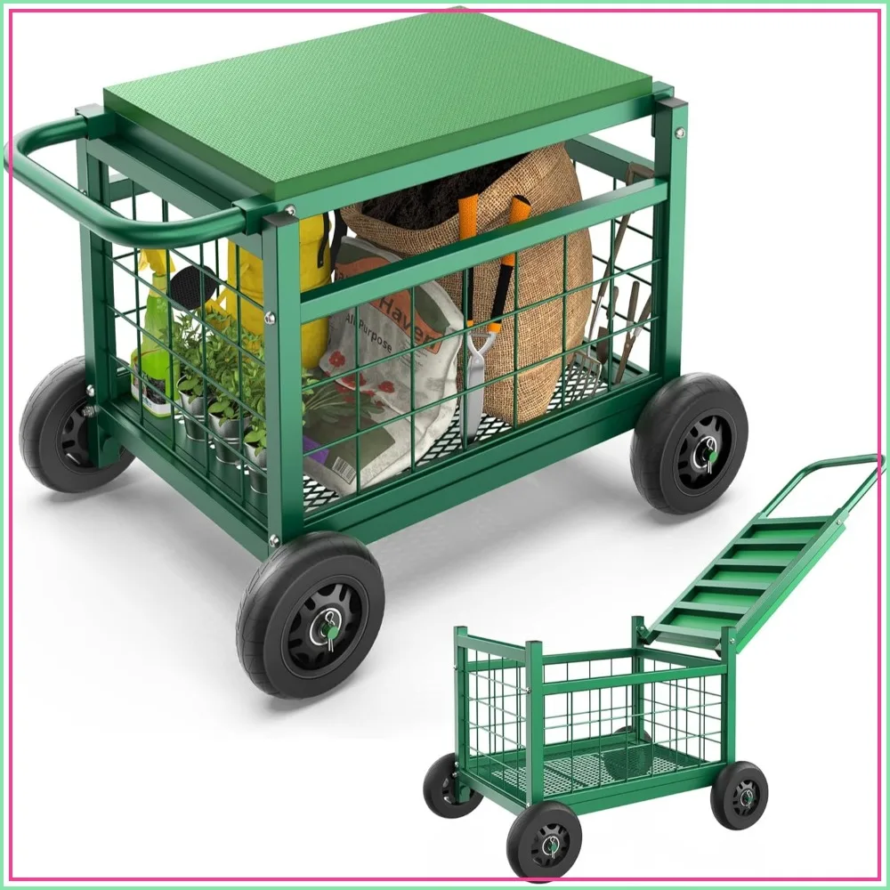 

Rolling Garden Work Seat with Wheels, Heavy Duty Gardening Cart for Seniors, Lawn & Patio