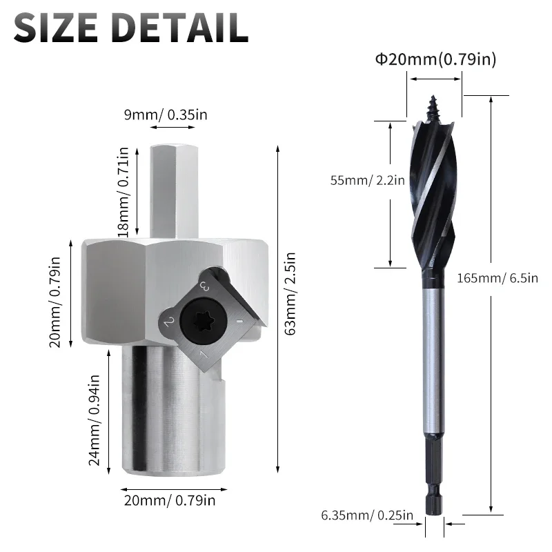 Dog Hole Chamfer Tool Set Aluminum Alloy Deburring Trimmer 20mm Drill Bit with T10 Alloy Blade for Dog Hole Shaping Trimming