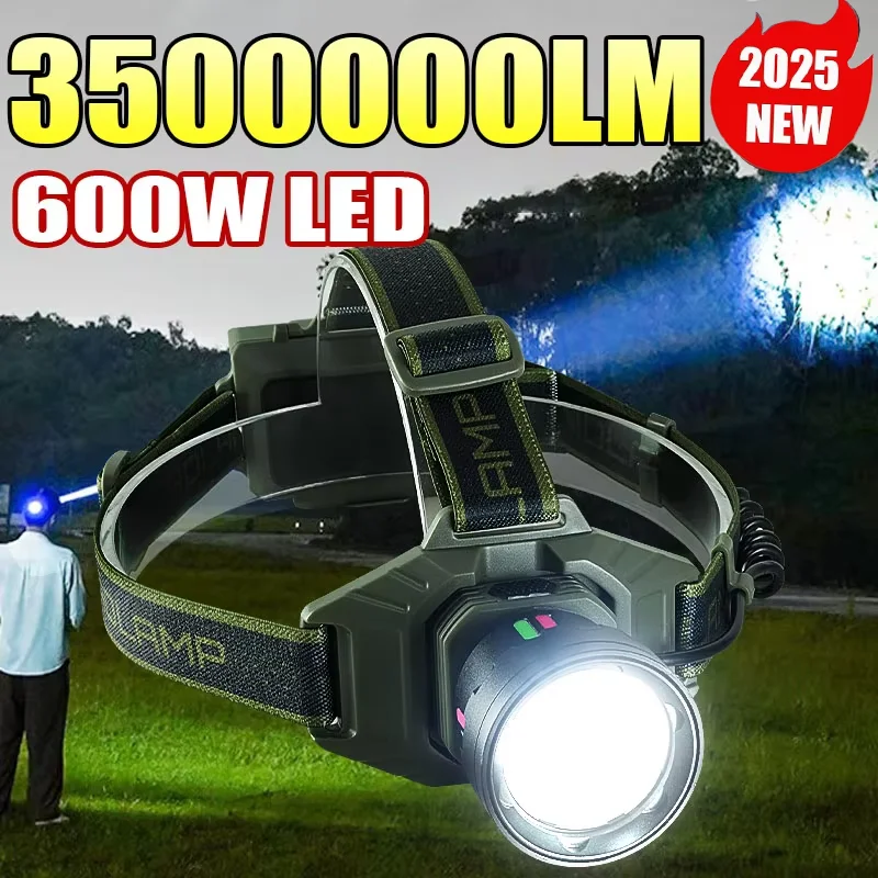 

NEW Upgrade High Power LED Headlight 3500000LM Strong Light Headlamp Long Range Head Flashlight IPX6 Waterproof Riding Camping