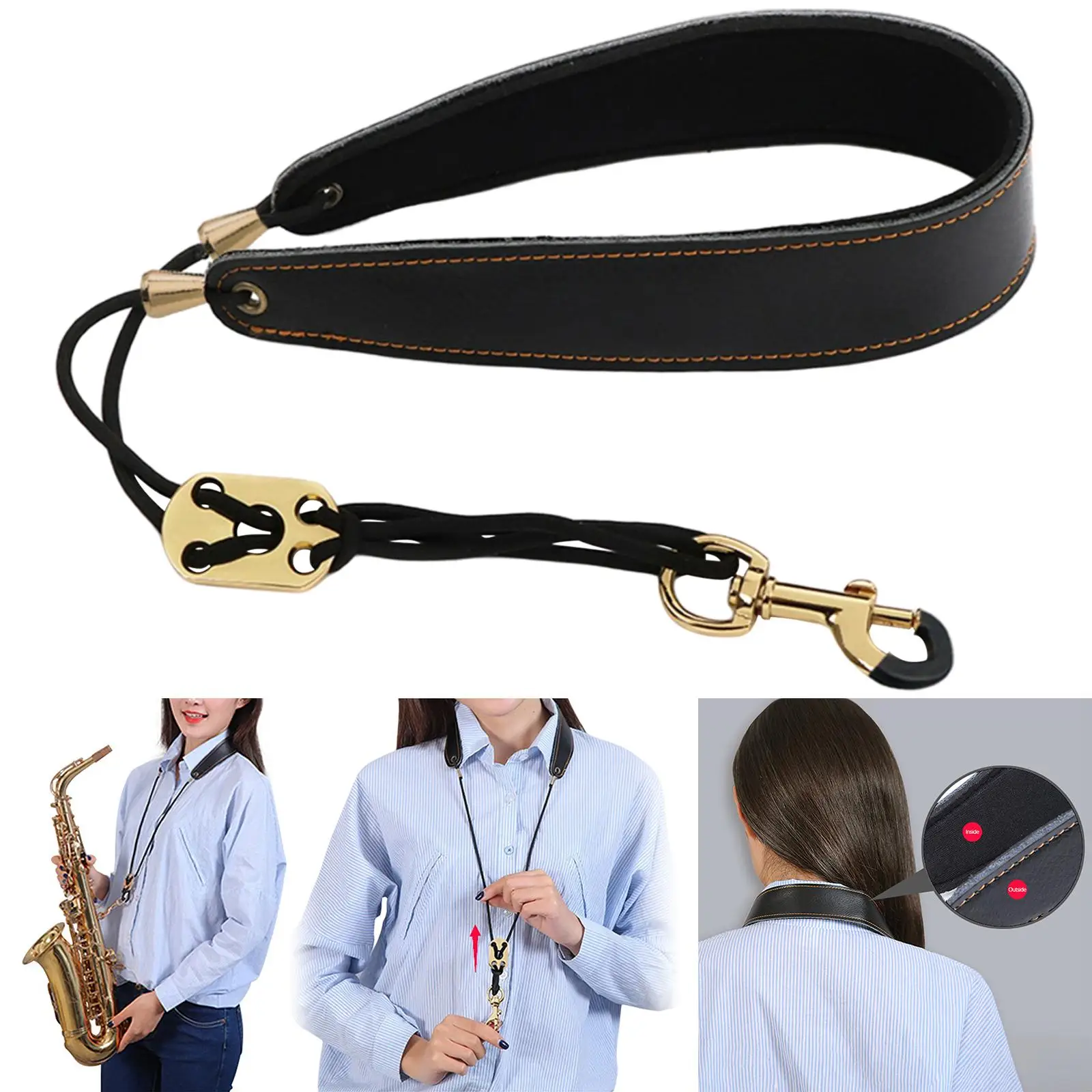 Leather Sax Neck Strap Adjustable Length Comfortable for Soprano Saxophone 