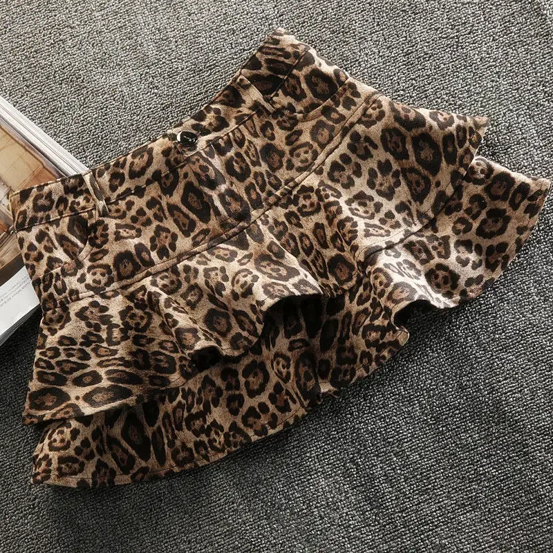Falda plisada con estampado de leopardo para mujer, faldas sexys de estilo Vintage Y2k de cintura alta, minifalda con volantes, ropa de calle marrón para mujer