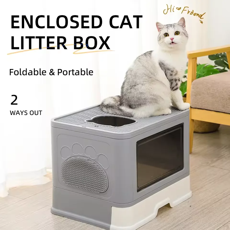 Foldable Cat Toilet Pet Drawer Litter Box Cat Completely Closed Seal The Odor and Dust with Itch Device Design Cat Accessories