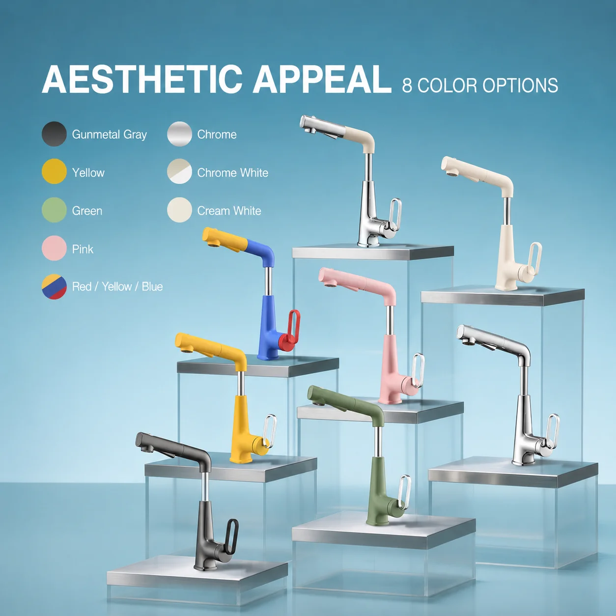 Lift Up Pull Out Bathroom Basin Faucet 3 Modes Fountain Swivel Hot Cold Mixer Tap Dopamine Splashproof Cream Sink Faucet