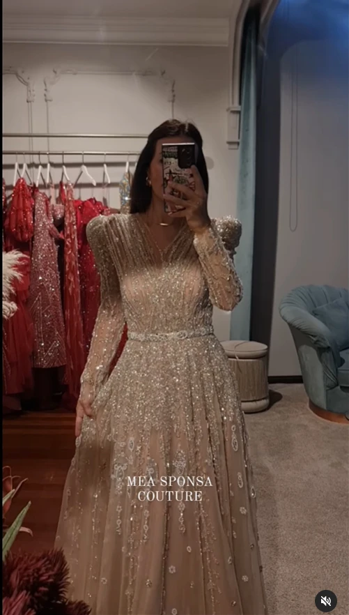 BABYONLINE Customized Full Sleeve Sparking Crystal Fully Beaded Luxury Saudi Bridal Aric Dubai Dresses Gown for Formal Occasion