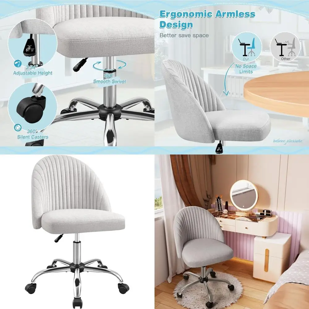 

Modern Grey Fabric Swivel Desk Chair without Arms, Adjustable for Home Office with Wheels