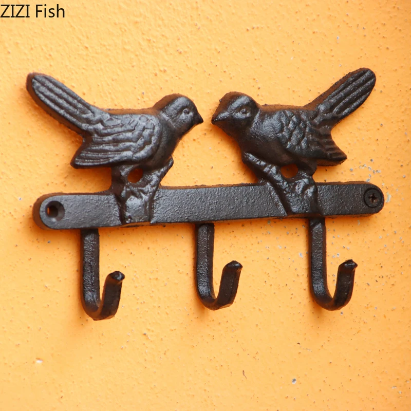 Birds Hook Hanging Shelf Wall Hanging Decorative Hook Black Cast Iron Coat Rack Courtyard Corridor Vintage Outdoor Decoration