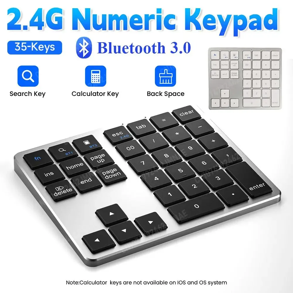 

USB-клавиатура с цифровым блоком 2.4G Bluetooth 3.0, перезаряжаемая через USB, 35 клавиш, беспроводная, ультратонкая цифровая клавиатура для MacBook Pro/Air