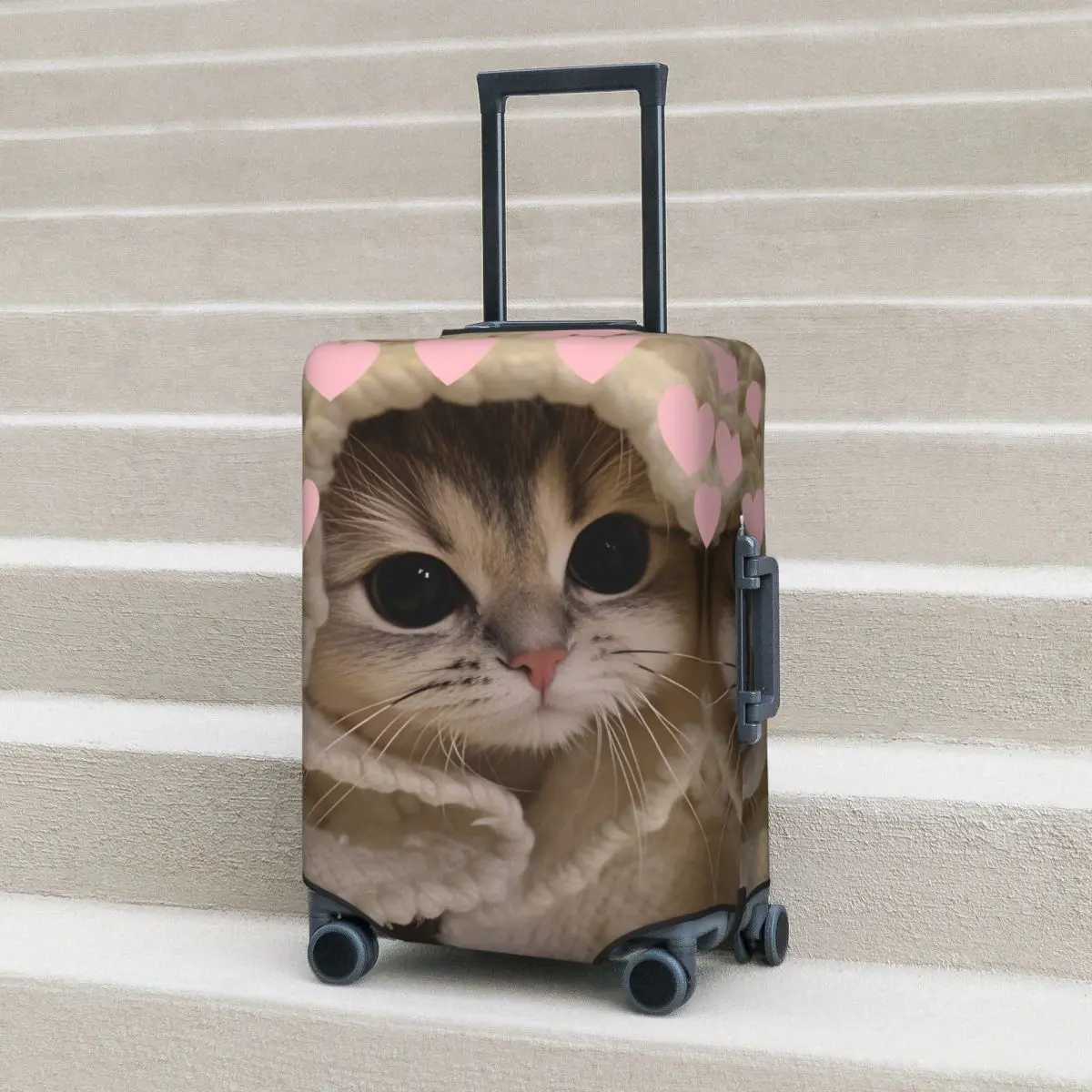 

Kawaii Snuggly Cat In Hooded Blanket Suitcase Cover Vacation Business Fun Luggage Supplies Protection