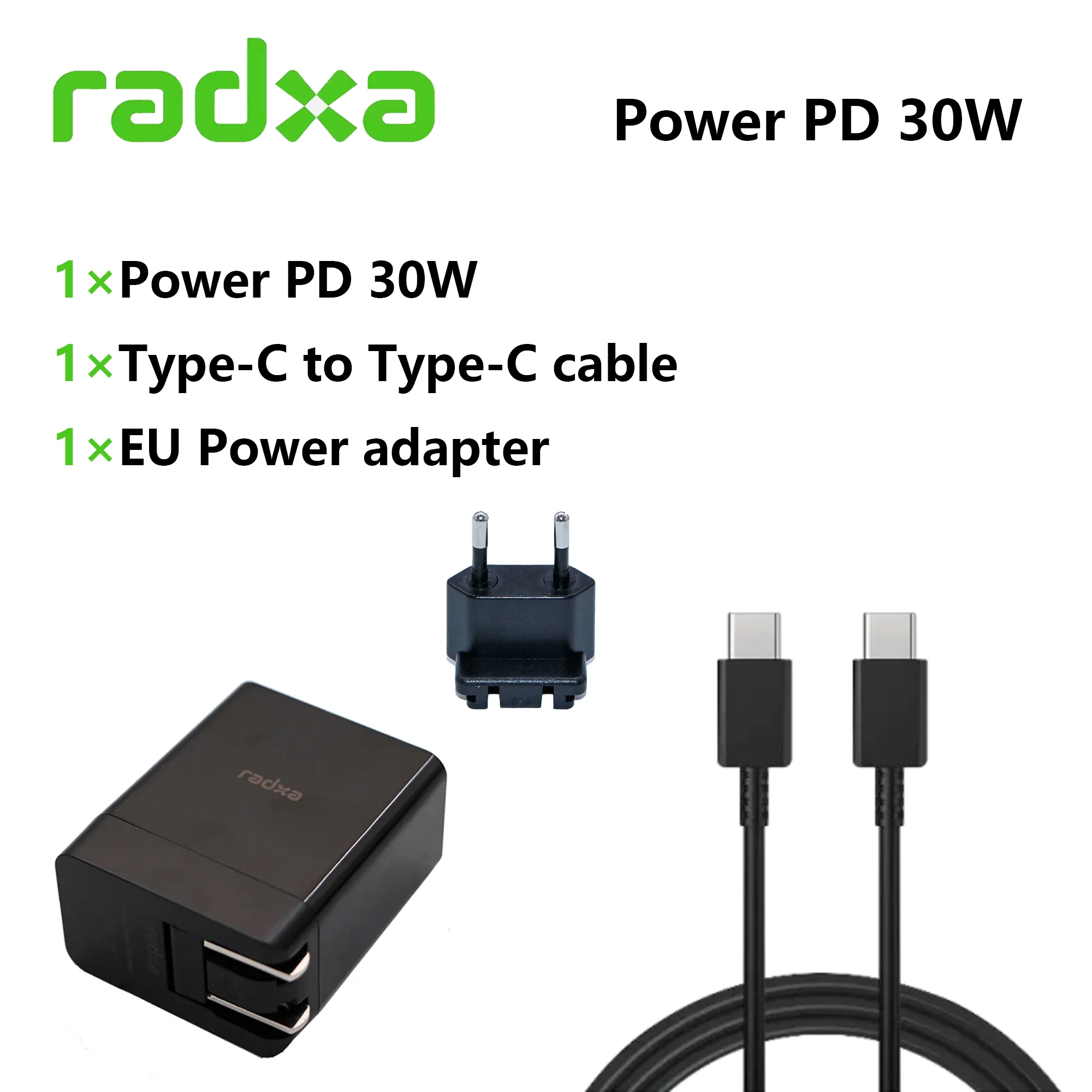 

Radxa Power PD 30W Option EU Power Plug Adapter C to C Cable and C to DC Cable Compatible with Radxa SBC