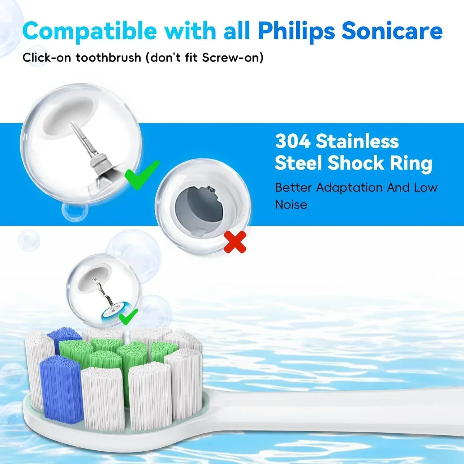 필립스 소닉케어 W2 용 교체 브러시 헤드, 최적 화이트 HX6063/67, 필립스 소닉케어 W2 최적 화이트 HX6063/67, 8 개