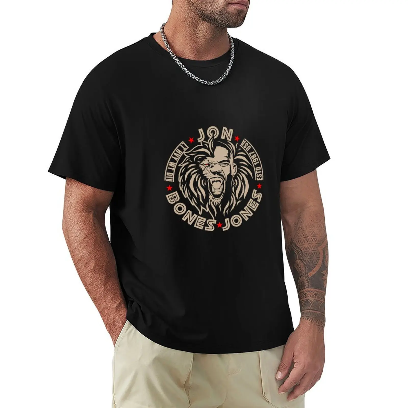 

Jon Bones Jones Lion Face T-Shirt Basic Lightweight Short Sleeve Tee