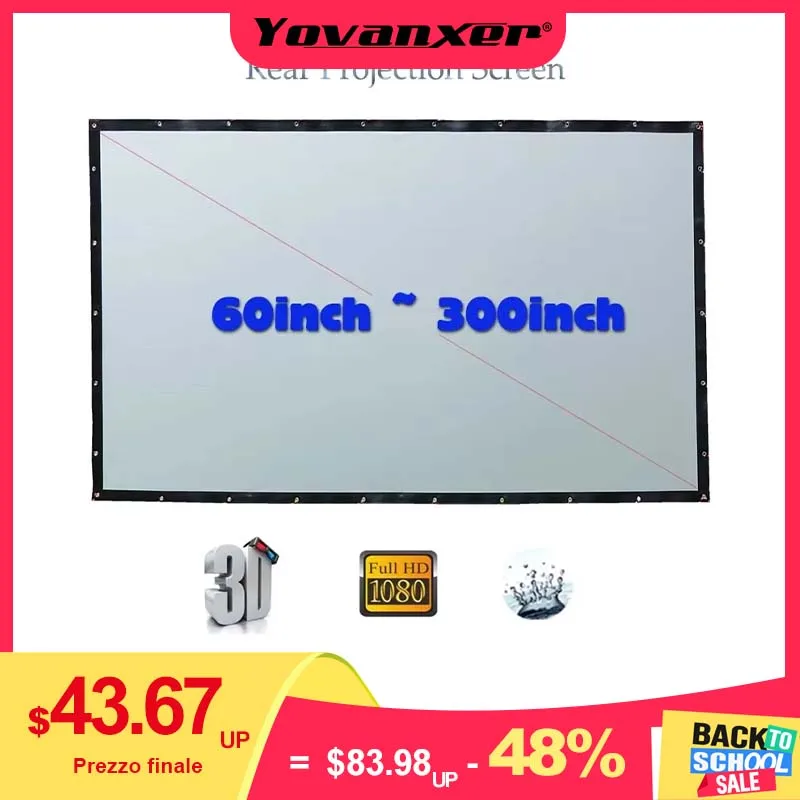 Yovanxer HD Rückprojektionsleinwand Spezielles Weiches PVC für Jeden Projektor Heimkino Outdoor Vorhang Alle Größen 16:9/4:3 Optional