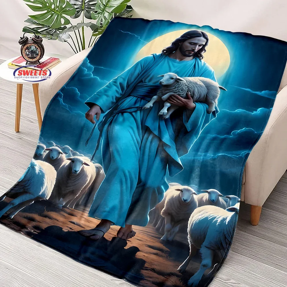 3D Printing Merciful Jesus Christian God Flannel Art Blanket, Sofa Bed Cover Four Season Soft Fluffy Quilt Blanket Flannel Throw