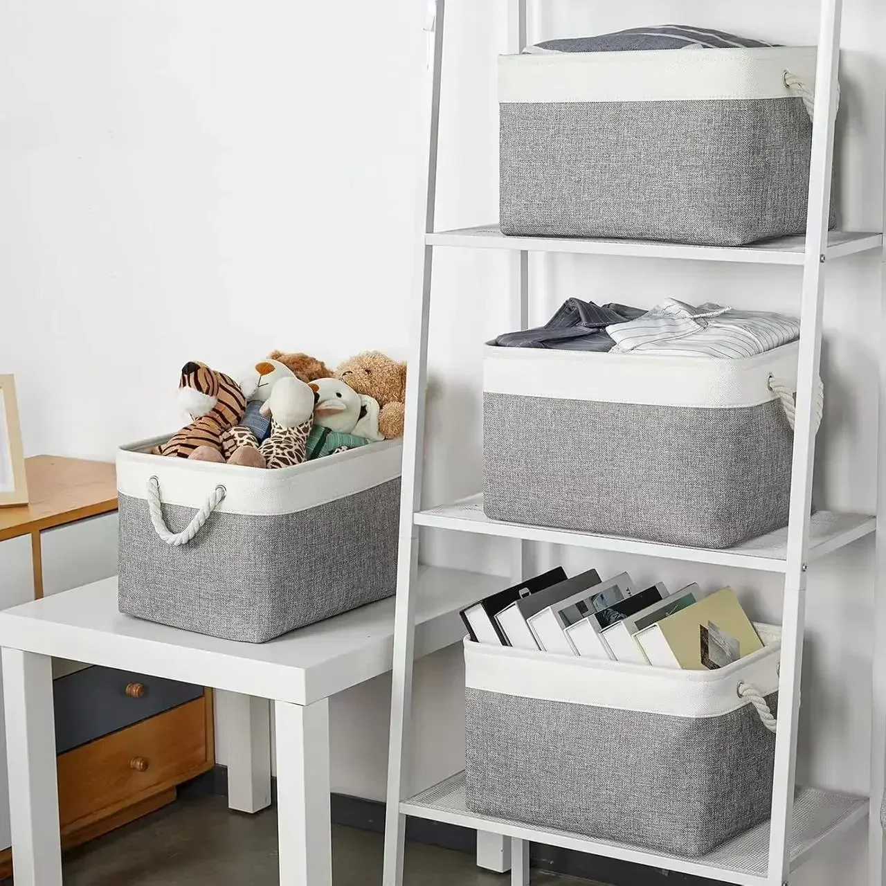 Contenedores de almacenamiento de gran capacidad con asa, cesta de almacenamiento Rectangular de artículos diversos para ropa, calcetines, organizador de ropa interior, herramienta de almacenamiento