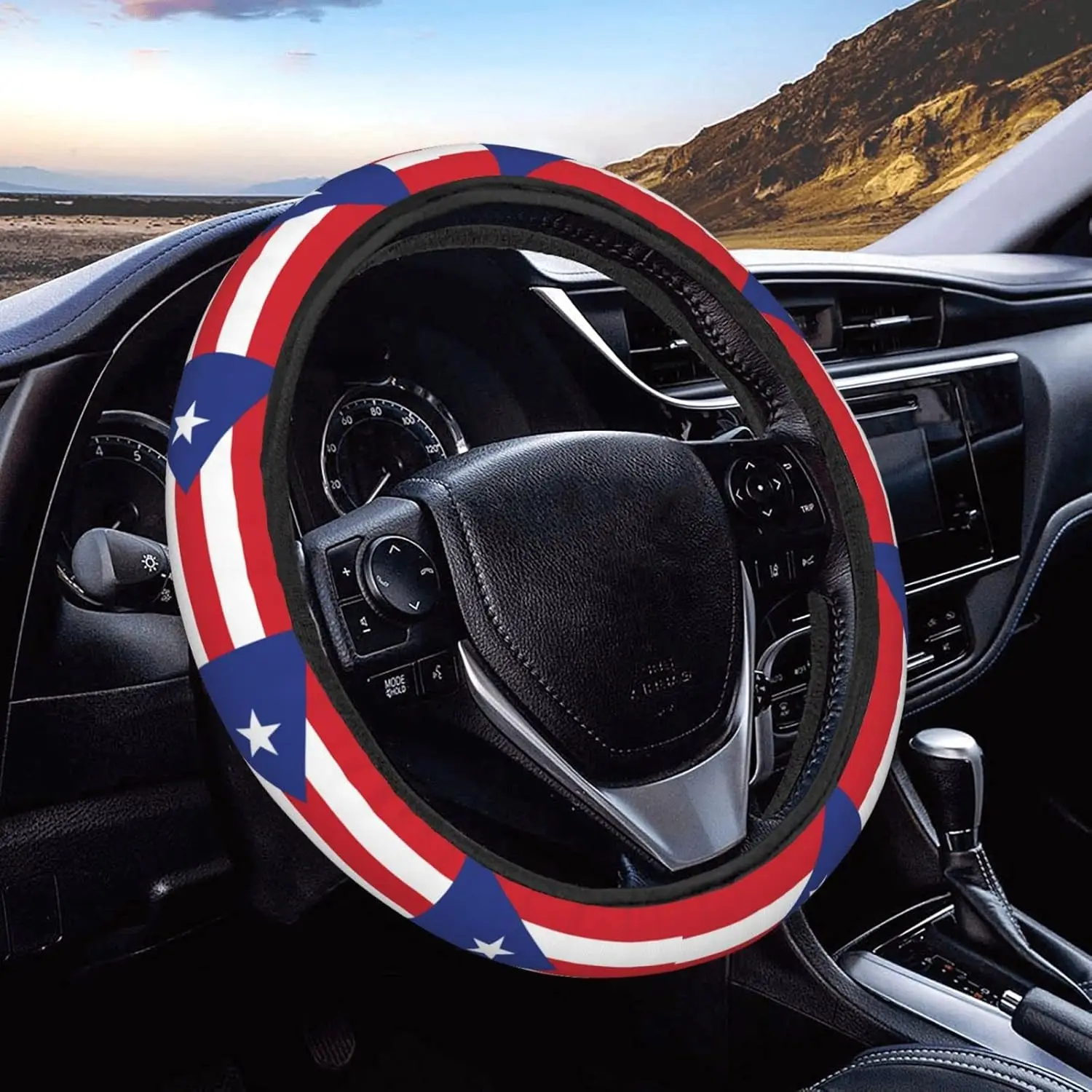 Flag of Puerto Rico Steering Wheel Covers Anti Slip Elasticity Car Accessories Steering Wheel Protector Universal 15 Inch