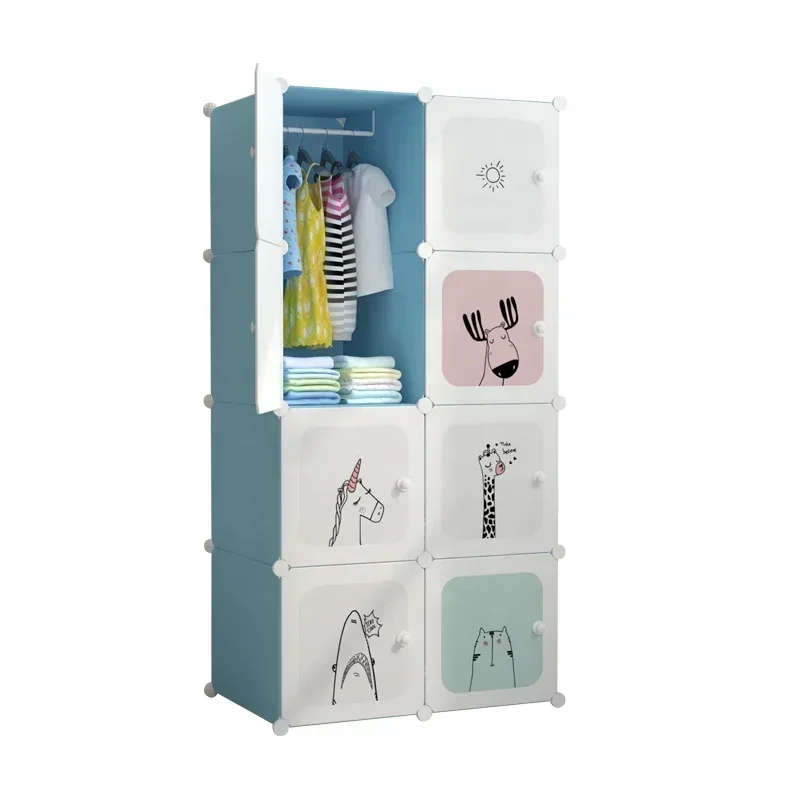 Modern design Cheap colorful plastic cabinet portable assembly wardrobe for kids with good quality panel and wire